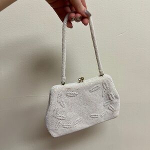 Elegant White Beaded Handbag vintage Virant